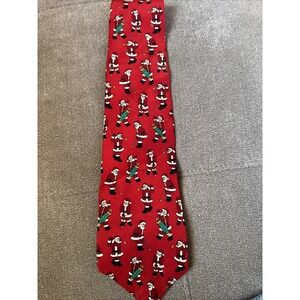 Christmas Holiday Men's Tie John Henry GOLFING SANTA CLAUSE Red 100% Silk Tie